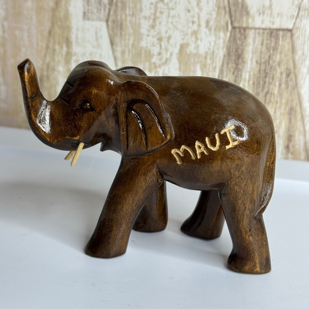 Hand Carved Wooden Elephant MAUI Figurine Statue Home Decor Gift